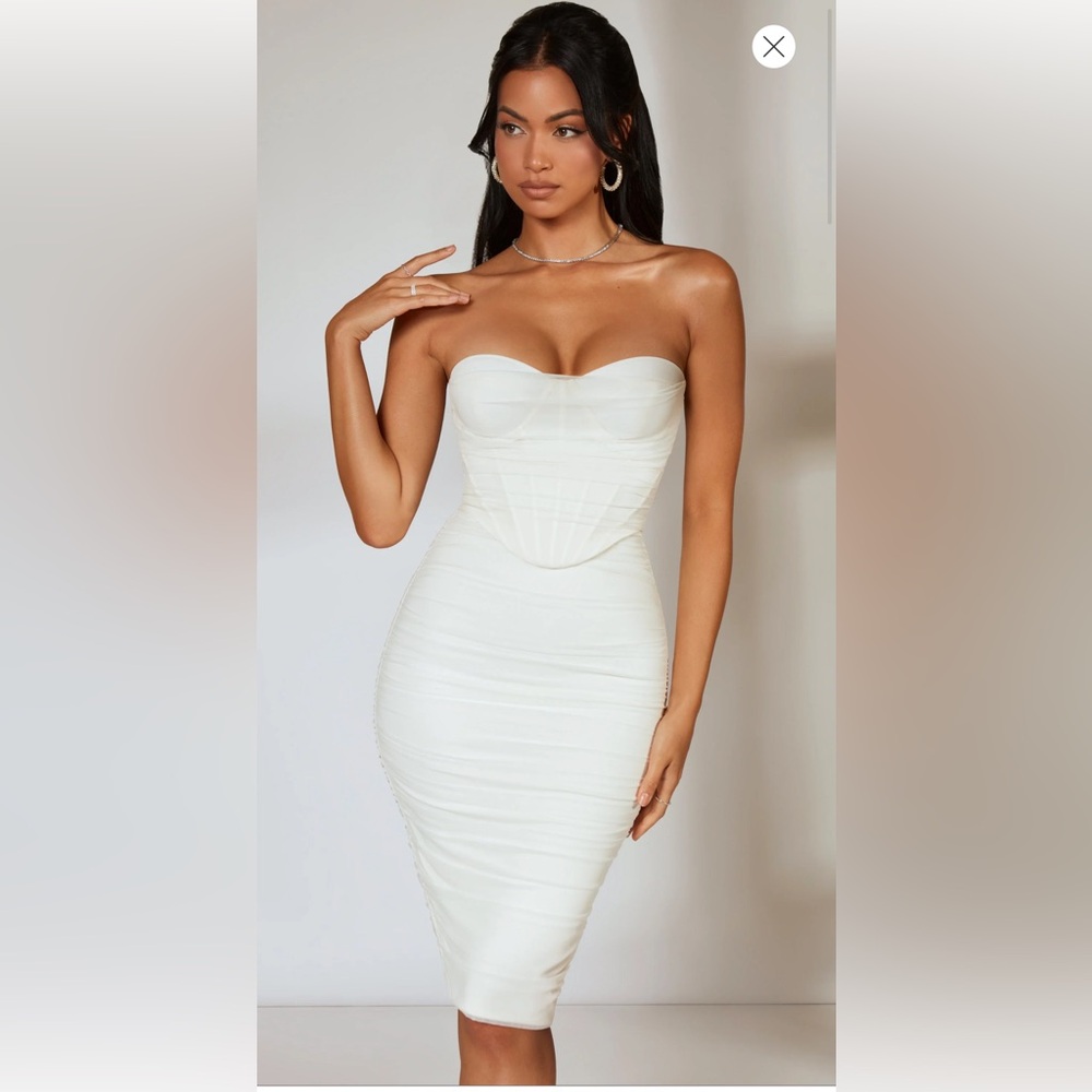 Oh Polly First Class Corset Midi Dress in Ivory